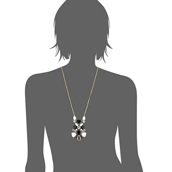 Kate Spade black cream Twinkle Lights long Statement Pendant Necklace nwot - Picture 2 of 9